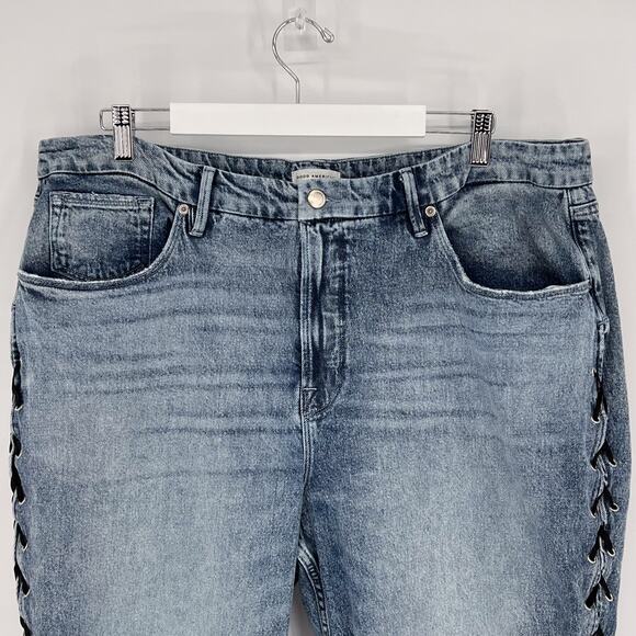 Good American Good Icon Lace Up Side Jeans Indigo Wash Size 18 - Picture 2 of 6